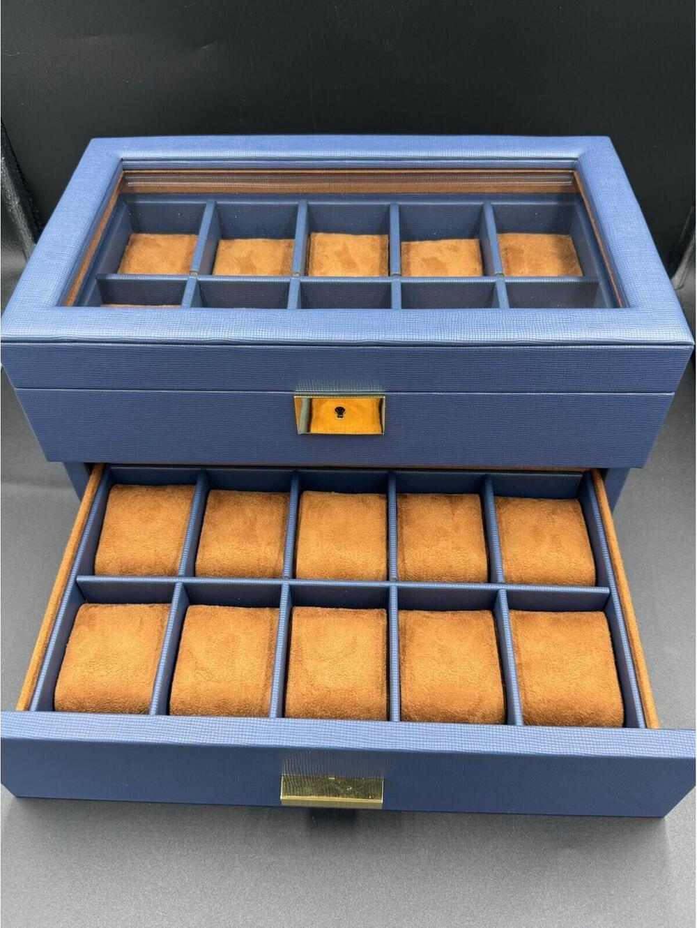 ROTHWELL 20 Slot Leather Watch Box for Men - Luxury Watch Case Display Brand New